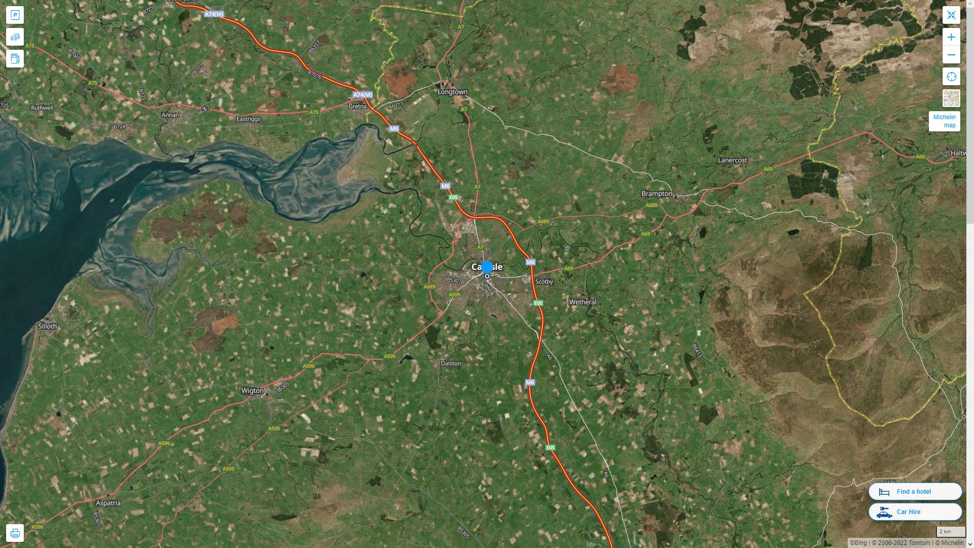 Carlisle Royaume Uni Autoroute et carte routiere avec vue satellite